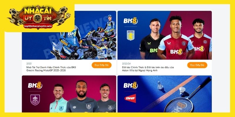 BK8 nhiều hợp đồng tài trợ